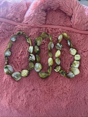 Three Green Mother-of-Pearl Beaded Stretch Bracelets - Women Jewelry